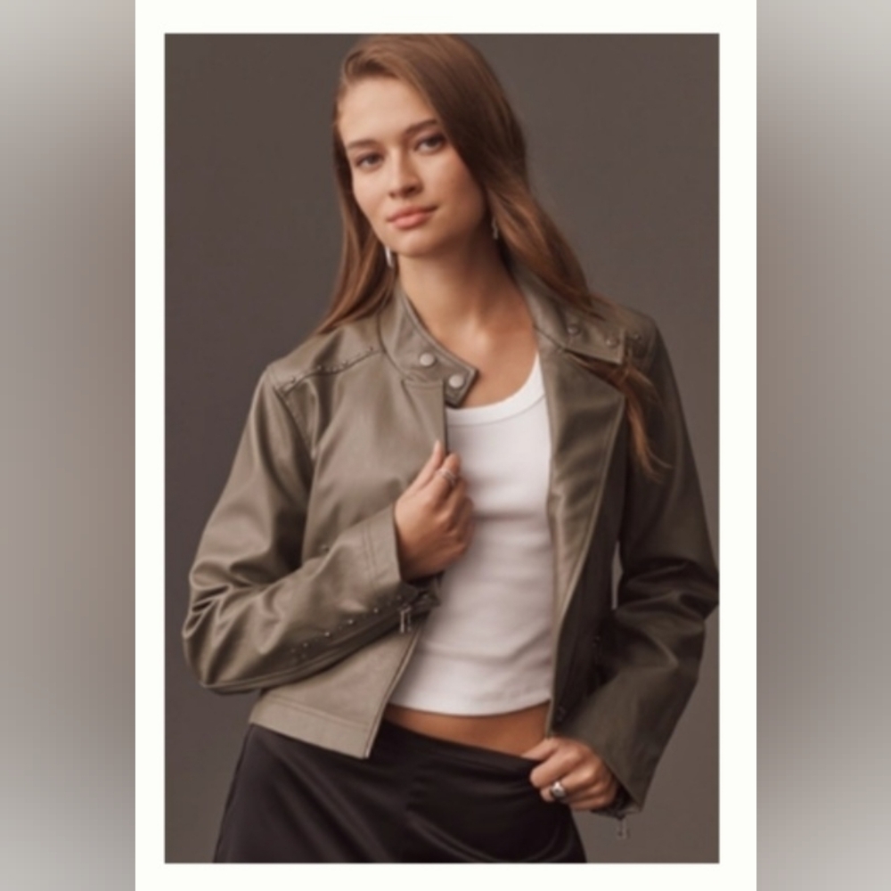 Women's Olive Faux Leather Moto Jacket